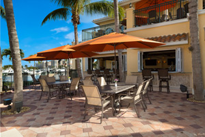 Outdoor patio dining at the Waterside Grill at the Gulf Harbour Yacht and Country Club in Fort Myers, Florida